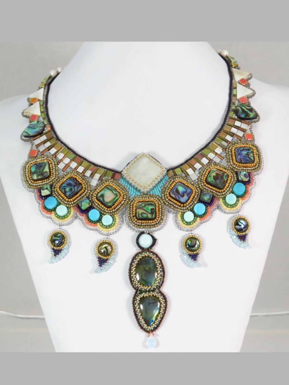Abalone Opal Labradorite multi gemstone artisan necklace